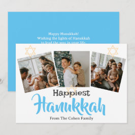 Blue Calligraphy Happiest Hanukkah family 3 foto Julkort