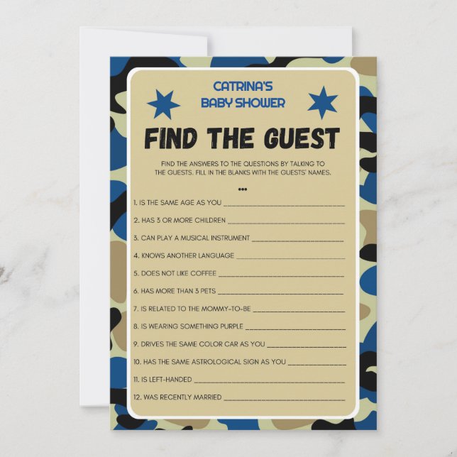 Blue Camo Baby Shower - Editable Namn, 5x7 Inbjudningar (Framsida)