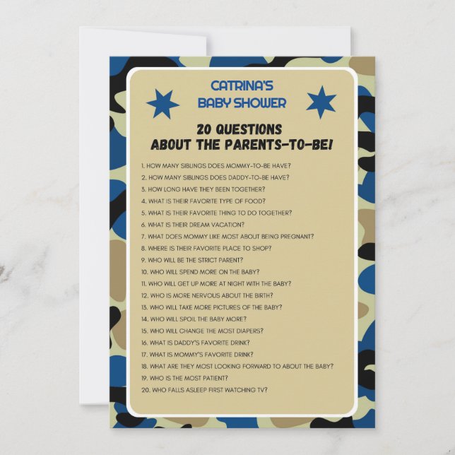 Blue Camo Baby Shower - Editable Namn, 5x7 Inbjudningar (Framsida)