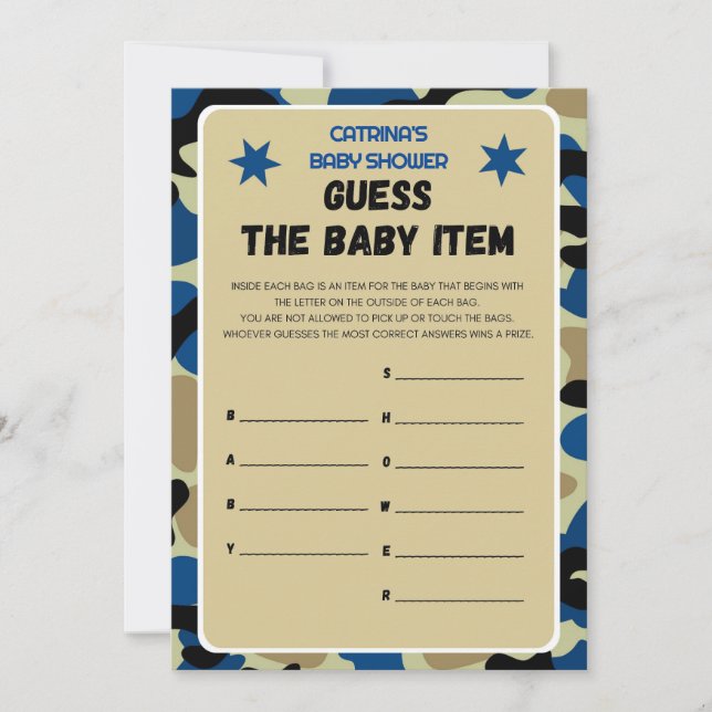 Blue Camo Baby Shower - Editable Namn, 5x7 Inbjudningar (Framsida)