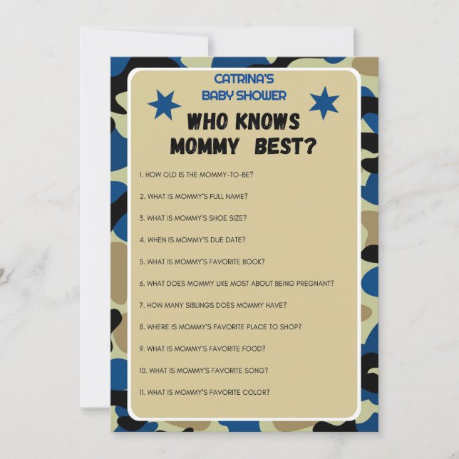 Blue Camo Baby Shower - Editable Namn, 5x7 Inbjudningar (Framsida)