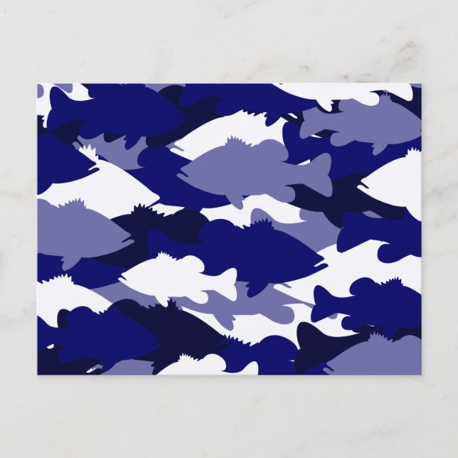 Blue Camo Bass Fishing Vykort (Framsida)
