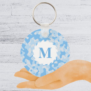 Blue Camo Camouflage Monogram Initial Nyckelring