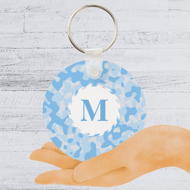 Blue Camo Camouflage Monogram Initial Nyckelring (Blue Camo Camouflage Monogram Initial Keychain)