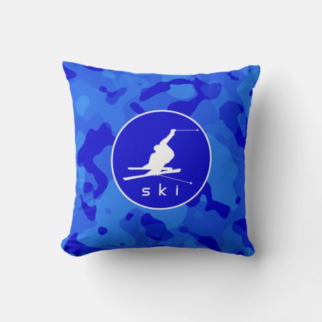 Blue Camo; Camouflage Snö Skiing Kudde (Framsida)