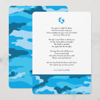 Blue Camo Girl dikt Baby tackkort Inbjudningar