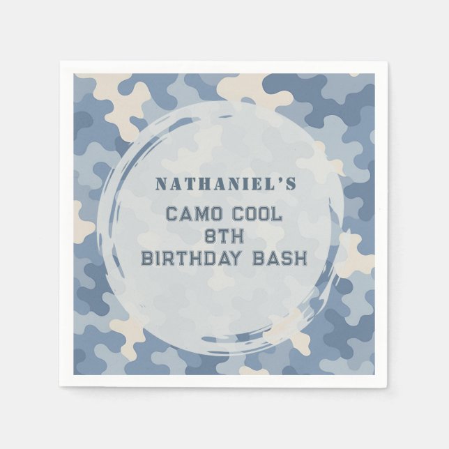 Blue Camo Milio Birthday | Armé Party Pappersservett (Framsidan)