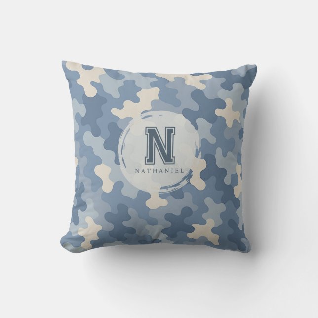 Blue Camo Milio Monogram Kudde (Framsida)