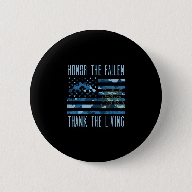 Blue Camo Us Flagga Heder, Fallen, tack och hjälp  Knapp (Framsida)