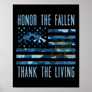 Blue Camo Us Flagga Heder, Fallen, tack och hjälp Poster