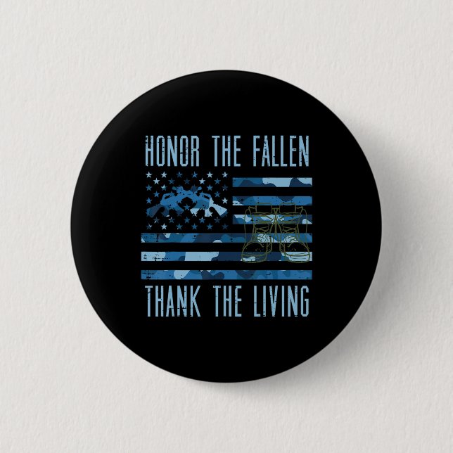 Blue Camo US Flagga Heder Fallen tackar mig Knapp (Framsida)