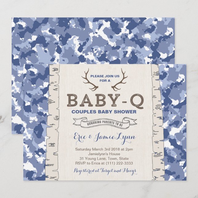 Blue Camouflage Baby Shower for Boy Inbjudningar (Fram/baksida)