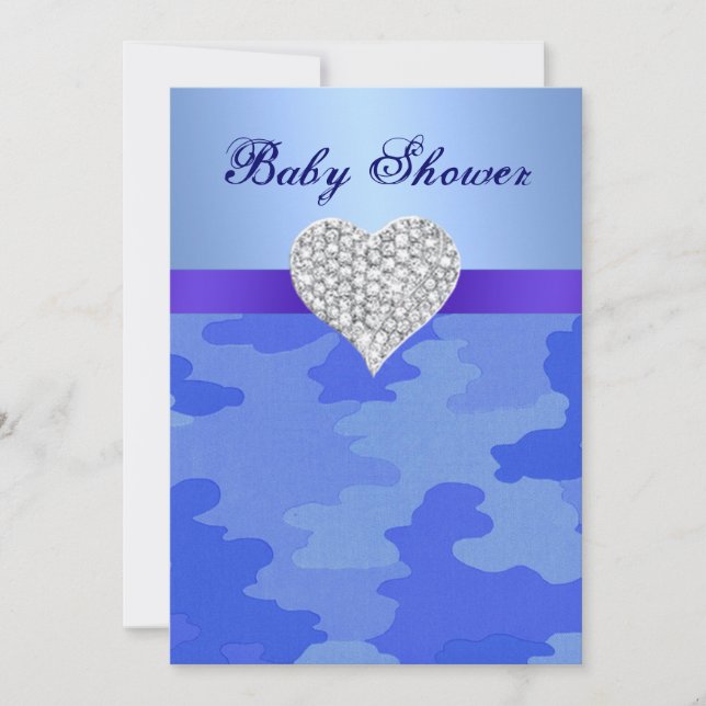 Blue Camouflage Diamond Heart Baby Shower Inbjudan (Framsida)