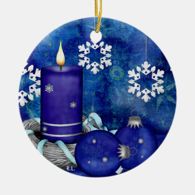 Blue Candle-jul Julgransprydnad Keramik (Framsidan)