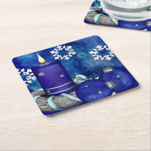 Blue Candle-jul Underlägg Papper Kvadrat