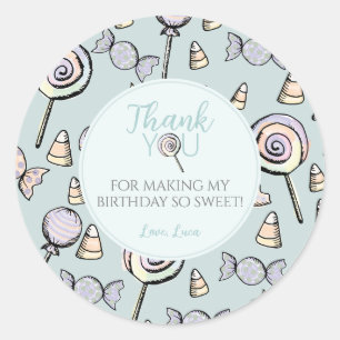 Blue Candy First Birthday Sticker Runt Klistermärke
