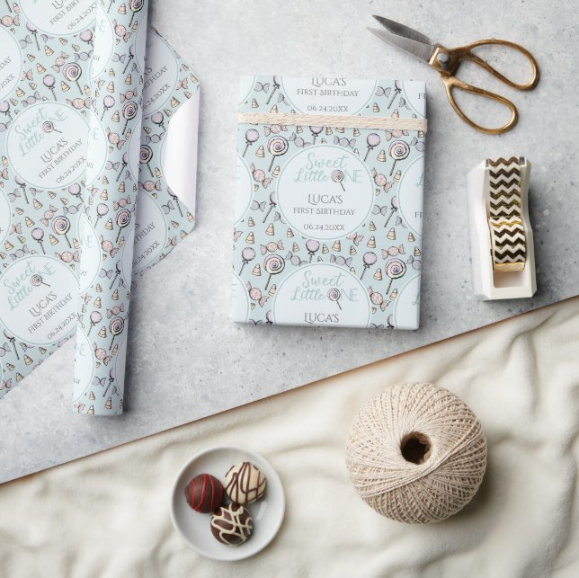 Blue Candy Theme Första födelsedag Presentpapper (Hantverk)