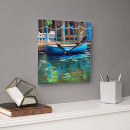 Blue Canoe Clock Fyrkantig Klocka
