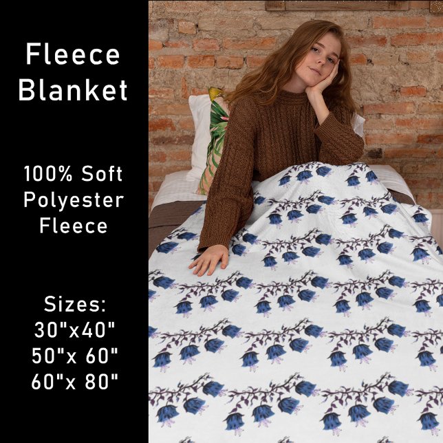 Blue Canterbury Klockor Vine Flowers Fleece Blanke (Blue Canterbury Bells Vine Flowers Fleece Blanket)