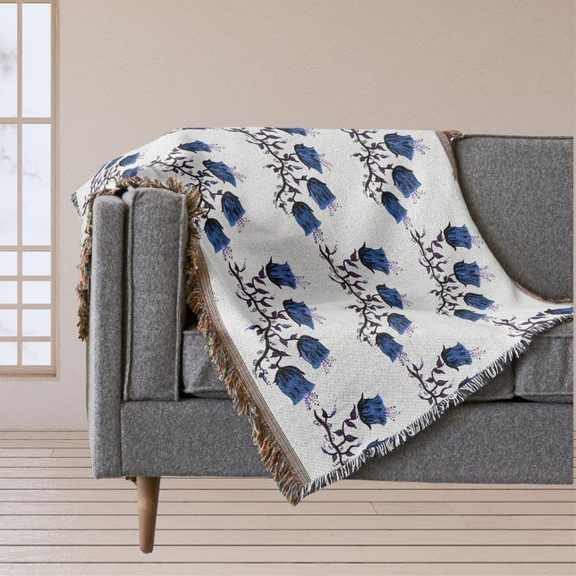 Blue Canterbury Klockor Vine Flowers Throw Blanket Mysfilt (Blue Canterbury Bells Vine Flowers Throw Blanket)