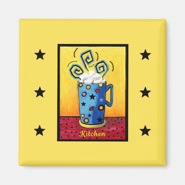 Blue Cappuccino Kitchen Magnet (Framsidan)