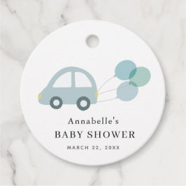 Blue Car Balloons White Boy Baby Shower Gåvor Etiketter