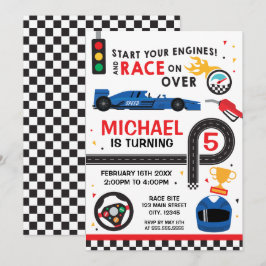 Blue Car Racing Birthday kid Invitation Inbjudningar