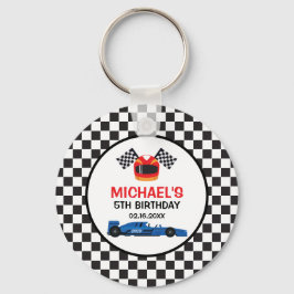 Blue Car Racing Birthday Nyckelring