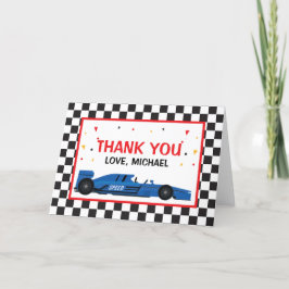 Blue Car Racing Birthday Thank you card Tack Kort