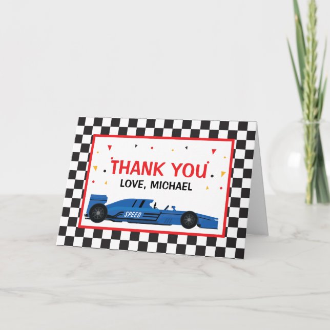 Blue Car Racing  Birthday Thank you card Tack Kort (Framsida)