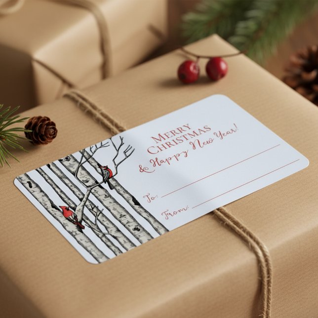 Blue Cardinal Merry Christmas To From Stickers Adressetikett (Festive Modern Red Cardinal Bird Merry Christmas To From Label Sticker Tags for the Holiday Season)