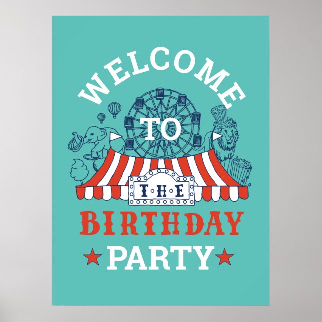 Blue Carnival Circus Baby Birthday Kids HouseParty Poster (Framsidan)