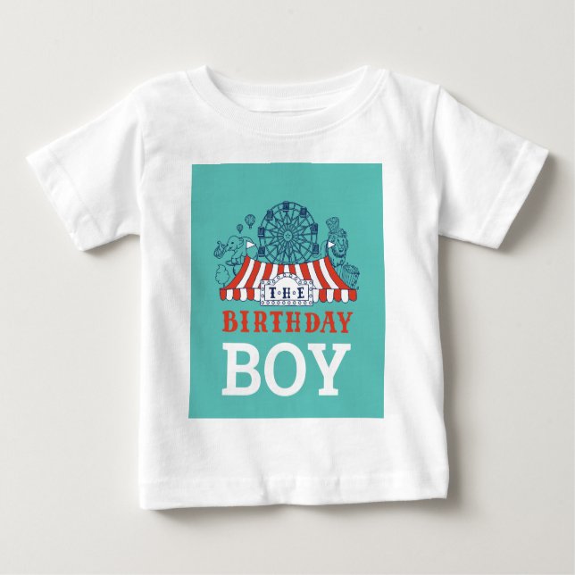 Blue Carnival Circus Baby Birthday Kids HouseParty T Shirt (Framsida)