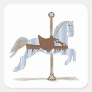Blue Carousel Horse Sticker Fyrkantigt Klistermärke