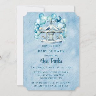 Blue Carousel med Arch Balloons Boy Shower Inbjudningar