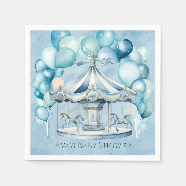Blue Carousel med Arch Balloons Boy Shower Pappersservett (Framsidan)