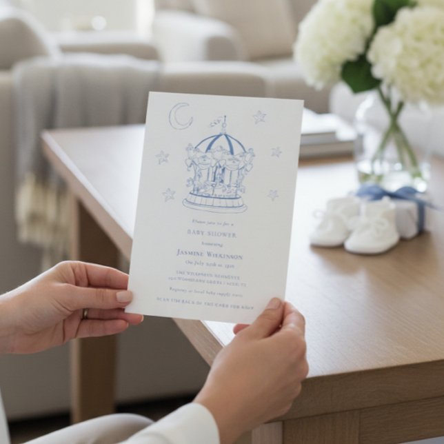 Blue Carousel Moon Stars Baby Shower Invitation Inbjudningar (Skapare uppladdad)