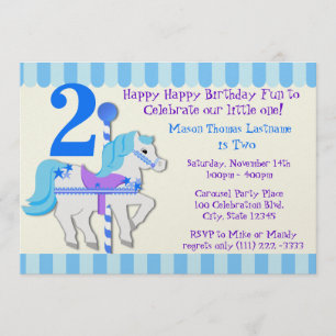 Blue Carousel Pony 2:a födelsedagen Party Inbjudningar