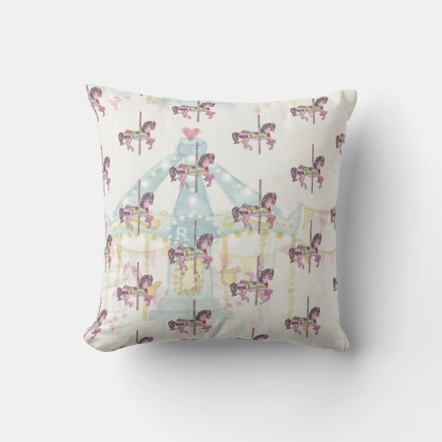 Blue Carousel with Horses Pillow Kudde (Framsida)