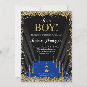 Blue Carpet Hollywood Faux Glitter Boy Shower Inbjudningar