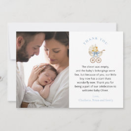 Blue Carriage Photo Baby Shower Thank You Card Tack Kort