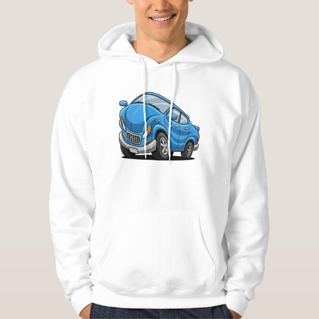 Blue Cartoon Car Hoodie (Framsida)