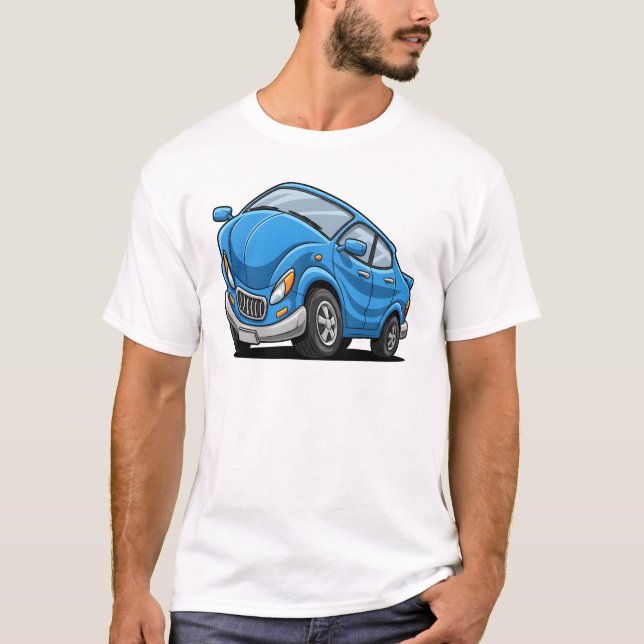 Blue Cartoon Car T Shirt (Framsida)