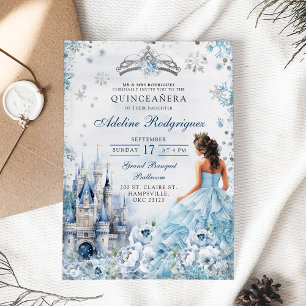 Blue Castle Palace Quinceanera Mexican Birthday Inbjudningar