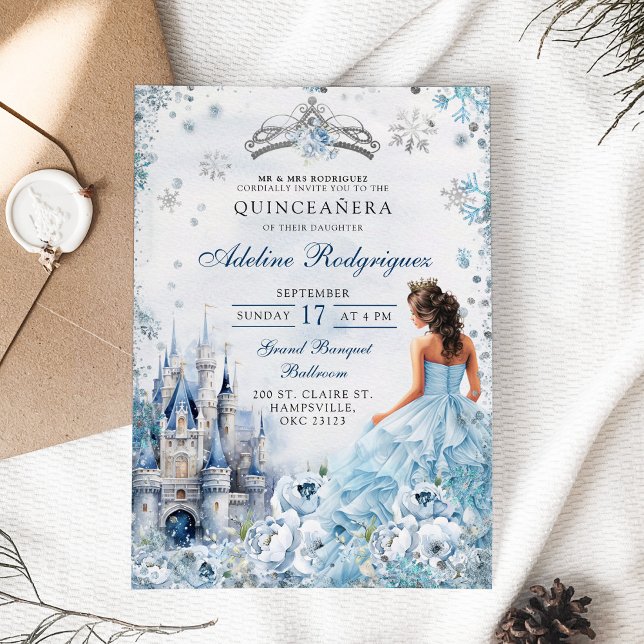 Blue Castle Palace Quinceanera Mexican Birthday Inbjudningar (Skapare uppladdad)