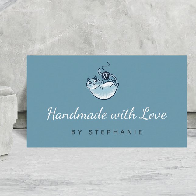Blue Cat Crotchet Knitting Handmade Kraft-garn Visitkort (Skapare uppladdad)