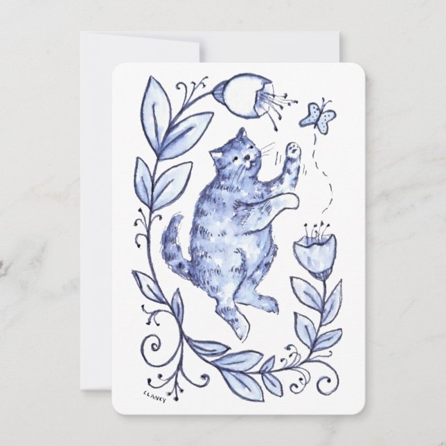 Blue Cat Greeting Card Julkort (Framsida)