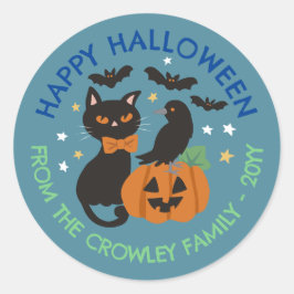 Blue Cat Pumpkin Raven Happy halloween Runt Klistermärke