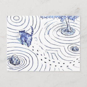 Blue Cat Zen Garden Helg Vykort
