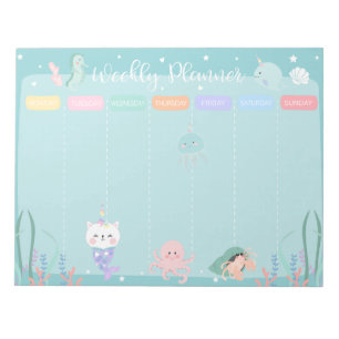 Blue Caticorn Meowmaid Sea Weekly Planner Anteckningsblock